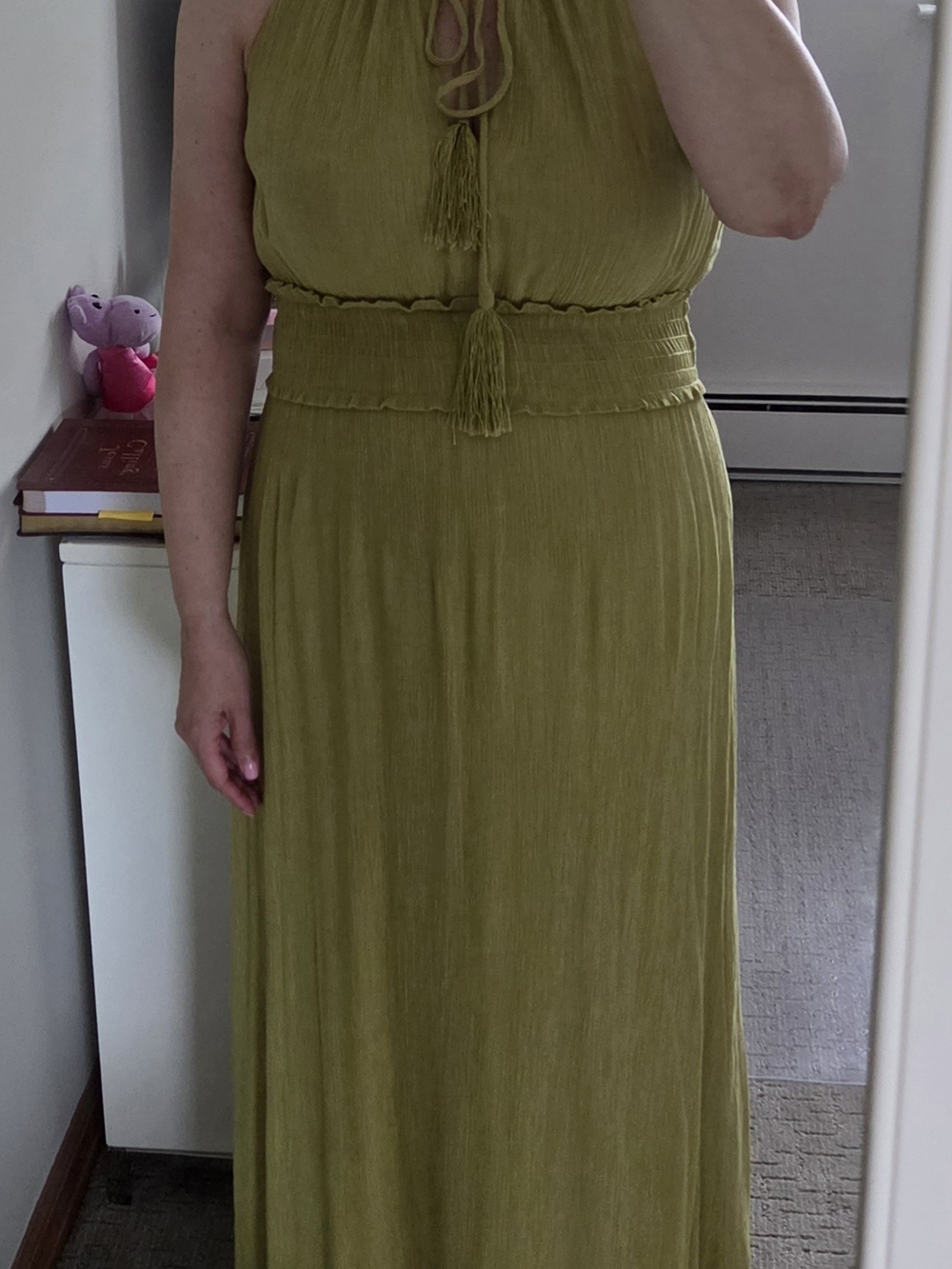 Taylor Light Olive Green Maxi Dress with Tassel Halter (size M)